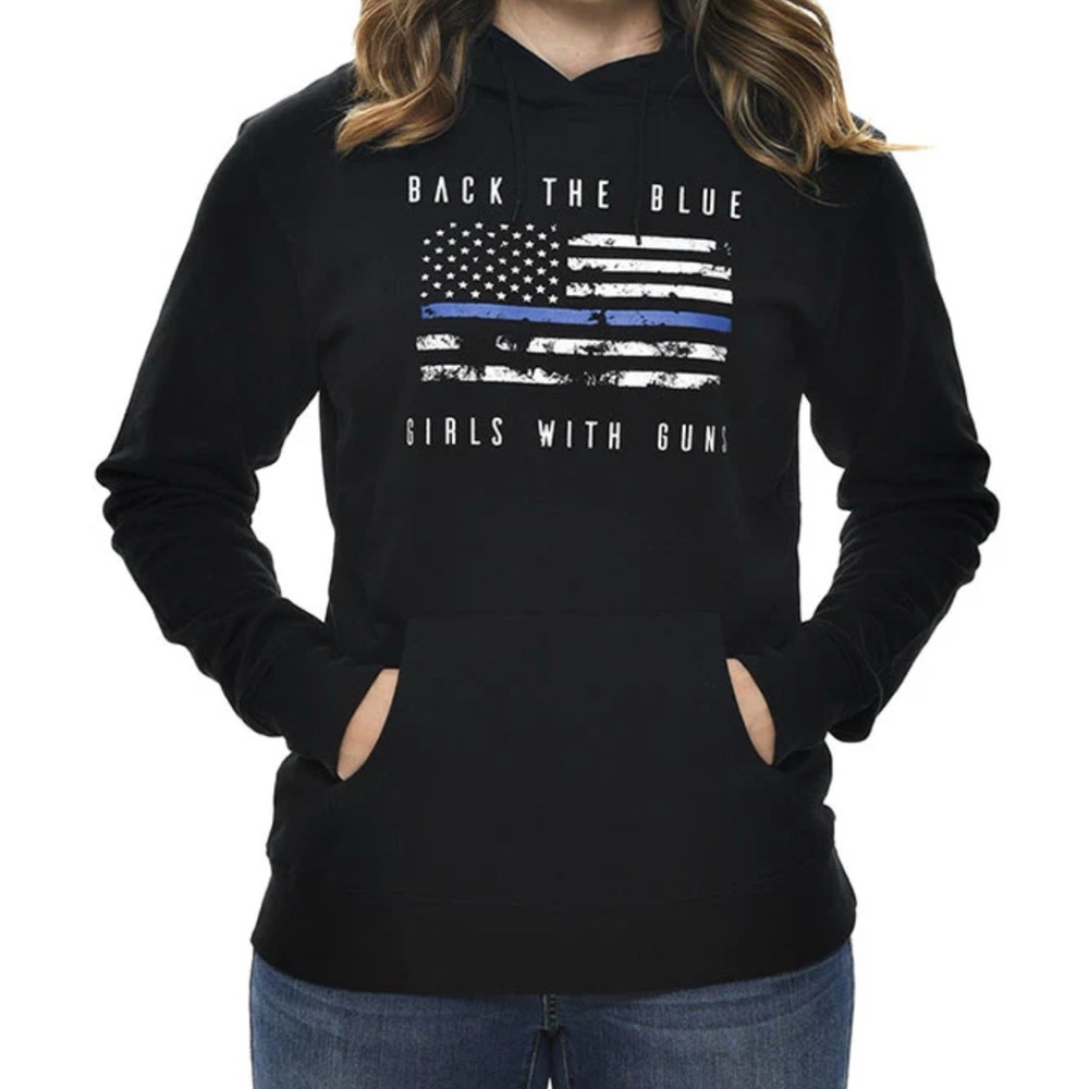 Girls With Guns "Back The Blue" Black Hoodie Women's Size XL
